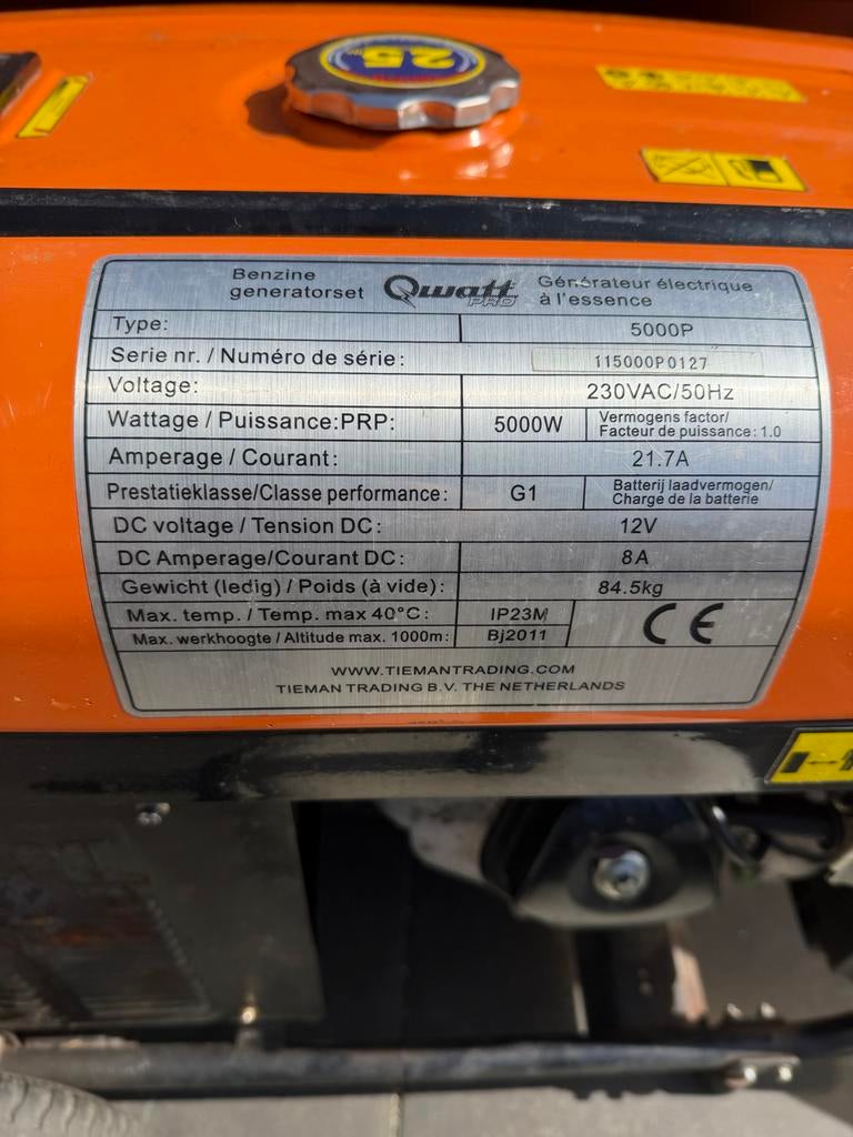 Benzine generator 5000W, Doe-het-zelf en Verbouw, Aggregaten, Gebruikt, Benzine, 5 tot 10 kVA, Ophalen of Verzenden