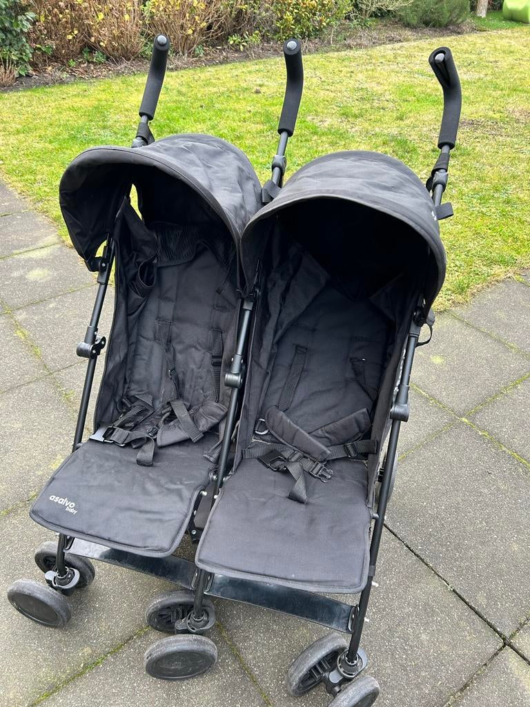 Asalvo Baby Duo Buggy met Regenhoes - Zwart, Kinderen en Baby's, Buggy's, Ophalen of Verzenden, Gebruikt, Overige merken, Duomodel