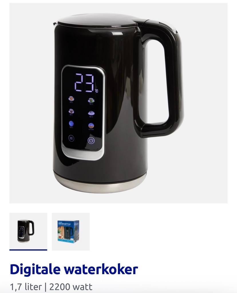 Digitale waterkoker met temperatuurkeuze en display, 1 tot 2 liter, Ophalen of Verzenden, Zo goed als nieuw