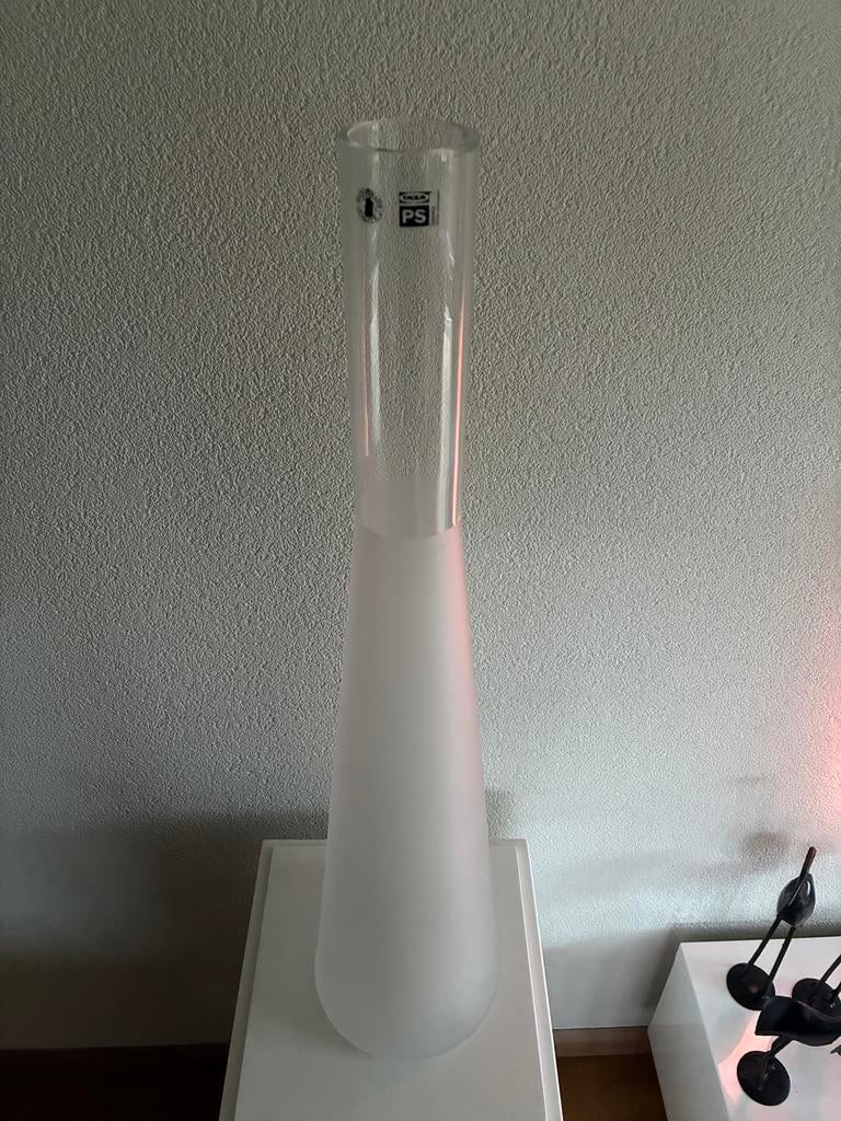 Hoge vaas van melkglas 76cm hoog, Gebruikt, Wit, Ophalen of Verzenden, Glas