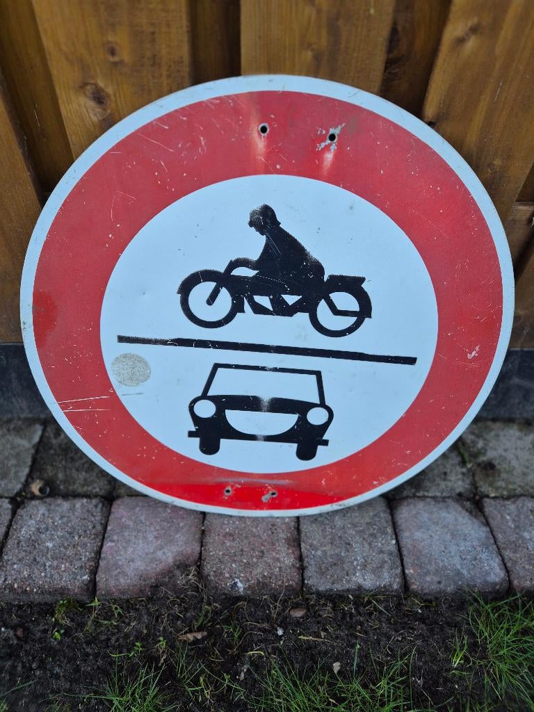 oud jaren zeventig verkeersbord metaal verboden auto motor, Antiek en Kunst, Curiosa en Brocante, Ophalen of Verzenden