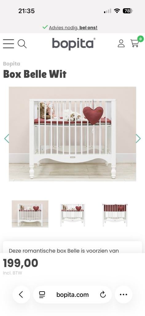 Bopita Box Belle Wit, Kinderen en Baby's, Boxen, Gebruikt, Rechthoekig, In hoogte verstelbaar, Ophalen