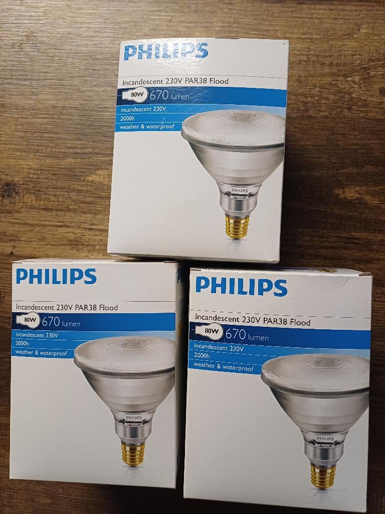 x3 Philips PAR38 80W Flood Bulb E27 230V Outdoor 670lm, Ophalen of Verzenden, Zo goed als nieuw, Minder dan 50 cm