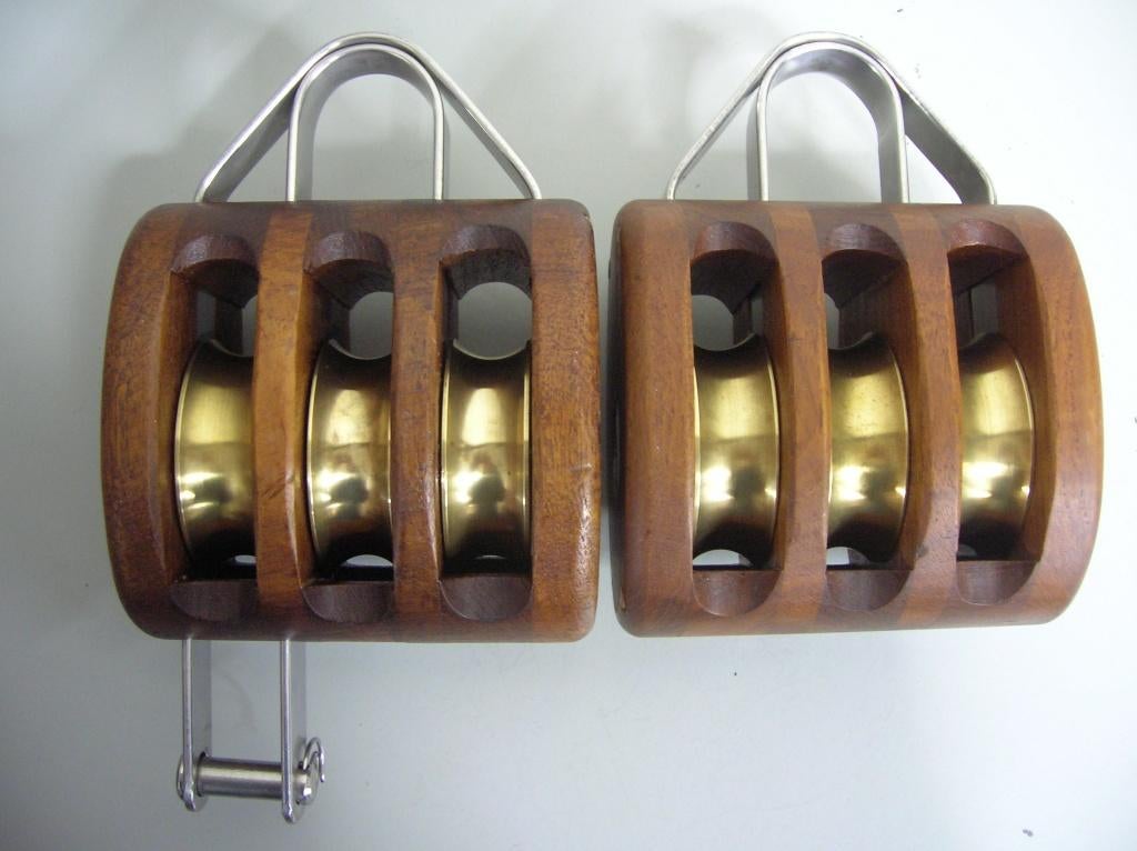 Houten blokken, drie-schijfs, 18 - 20 mm, teak, Ophalen of Verzenden, Nieuw, Lijn of Blok