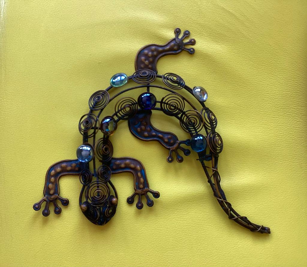 Wanddecoratie, Muurdecoratie, Gekko, metaal, glas, groot, Ophalen, Gebruikt