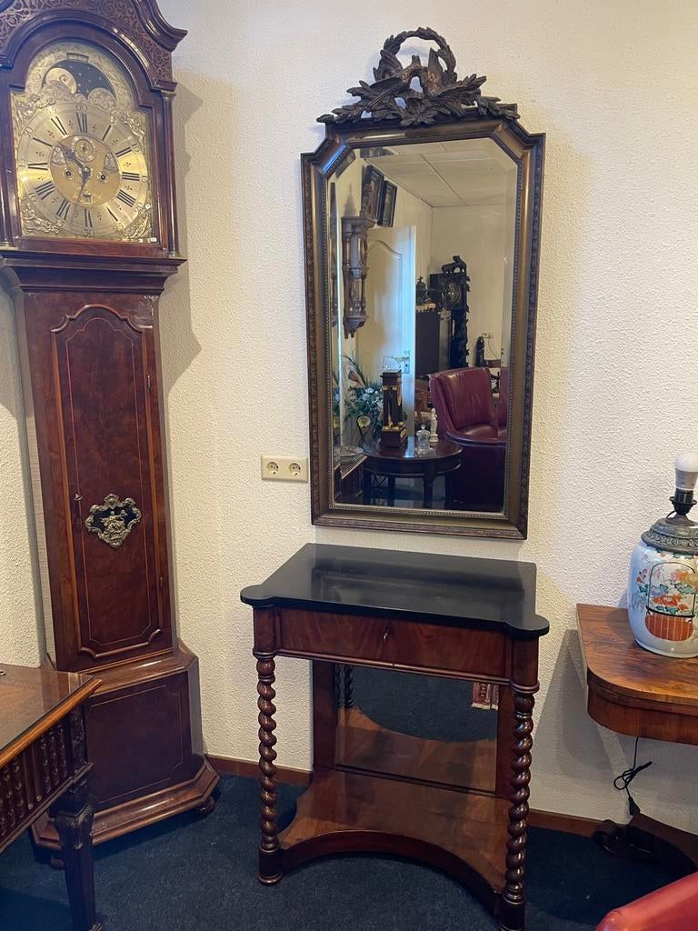 Antieke spiegel met mahonie trumeau tafel, Ophalen, Rechthoekig