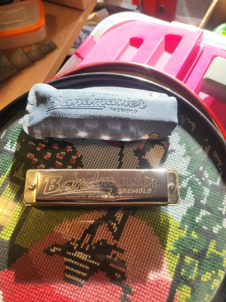 Bandmaster tremolo mondharmonica g met opbergtasje, Ophalen of Verzenden, Gebruikt, G-mondharmonica, Met koffer of doosje