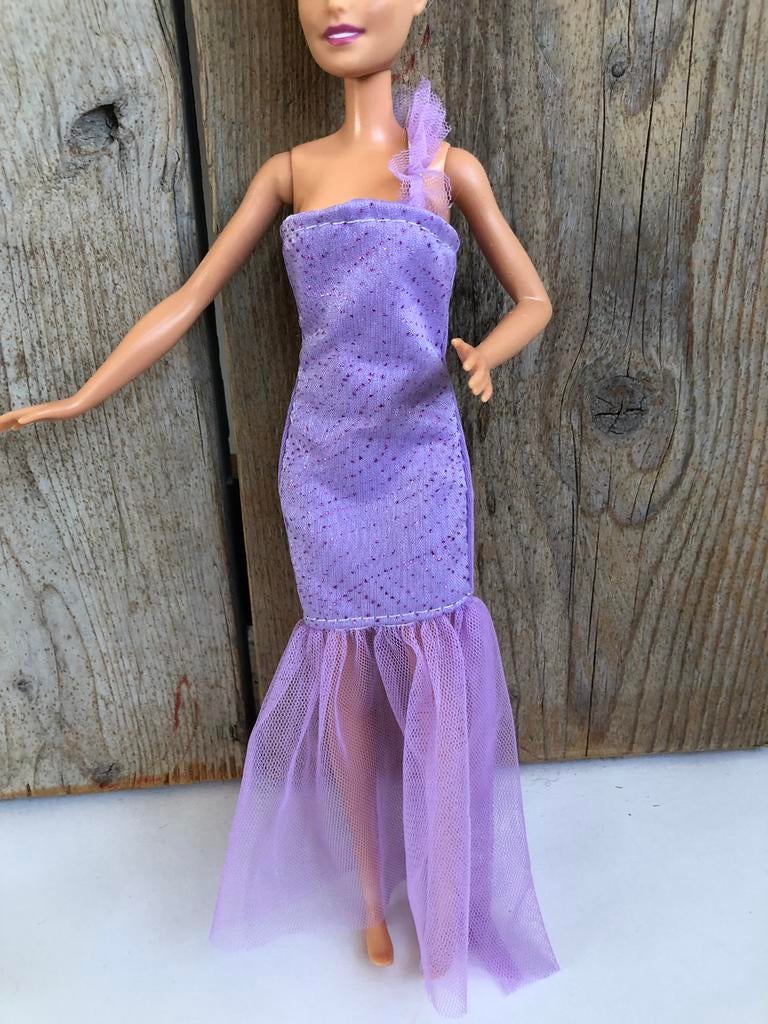 Paarse lange glitter Barbie jurk, Ophalen of Verzenden, Zo goed als nieuw, Barbie