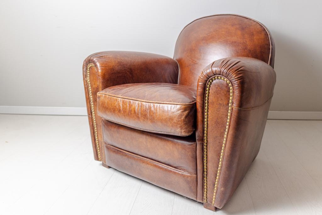 BURNHAM, clubzetel - Flamant, Huis en Inrichting, Stoelen, Gebruikt, Eén, Hout, Leer, Bruin, Ophalen of Verzenden