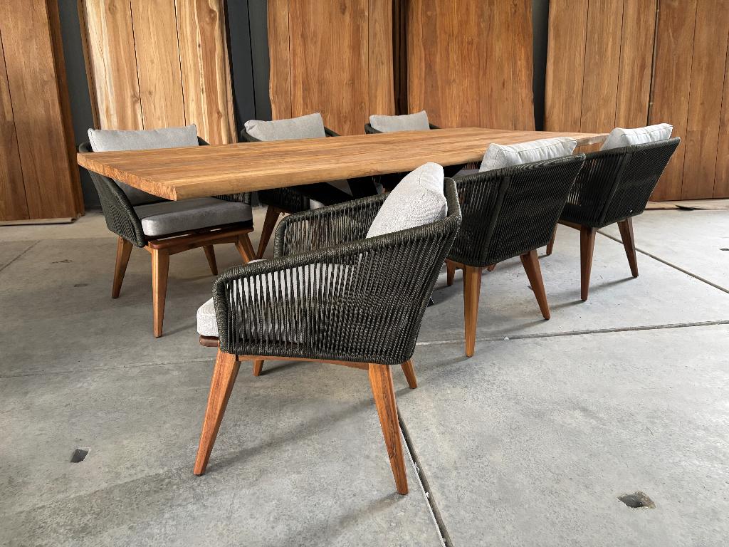 AFHAALACTIE! Dining set boomstam teak "260" incl 6 Marisol, Tuin en Terras, Tuinsets en Loungesets, Ophalen, Eettafel, 6 zitplaatsen