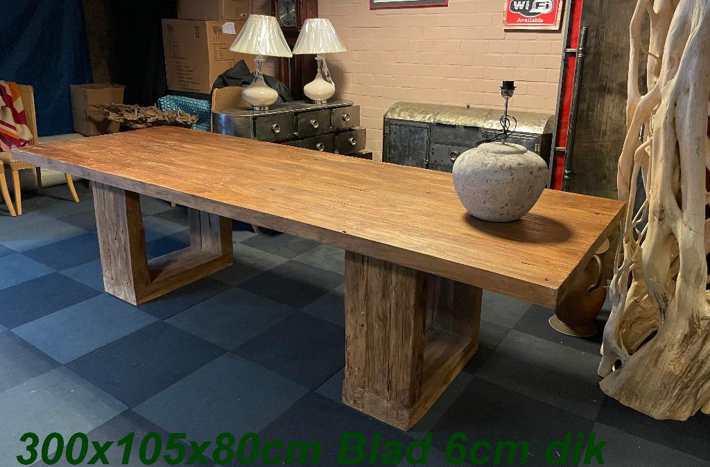 Eetkamer tafels tot 3 meter lang van oude tropisch hout, Huis en Inrichting, Tafels | Eettafels, Ophalen, Oordeelsestraat 58 5111PL Baarle Nassau
