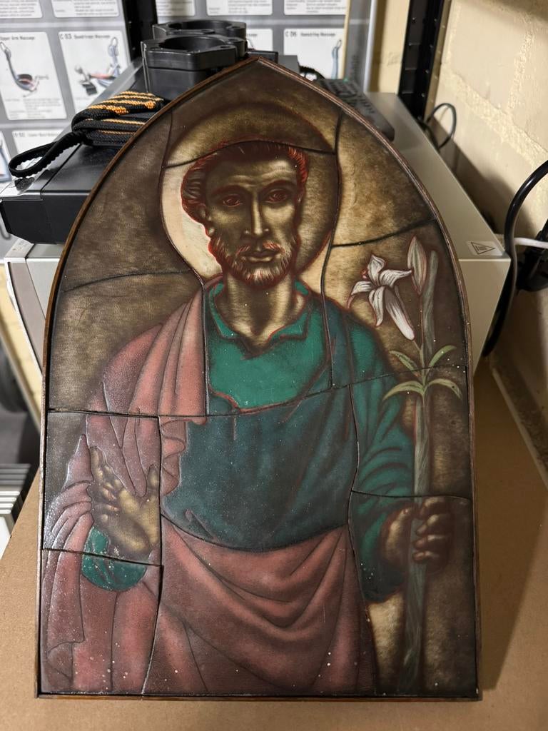 Religieus opaline gebrandschilderd glaswerk van Sint-Jozef, Ophalen of Verzenden