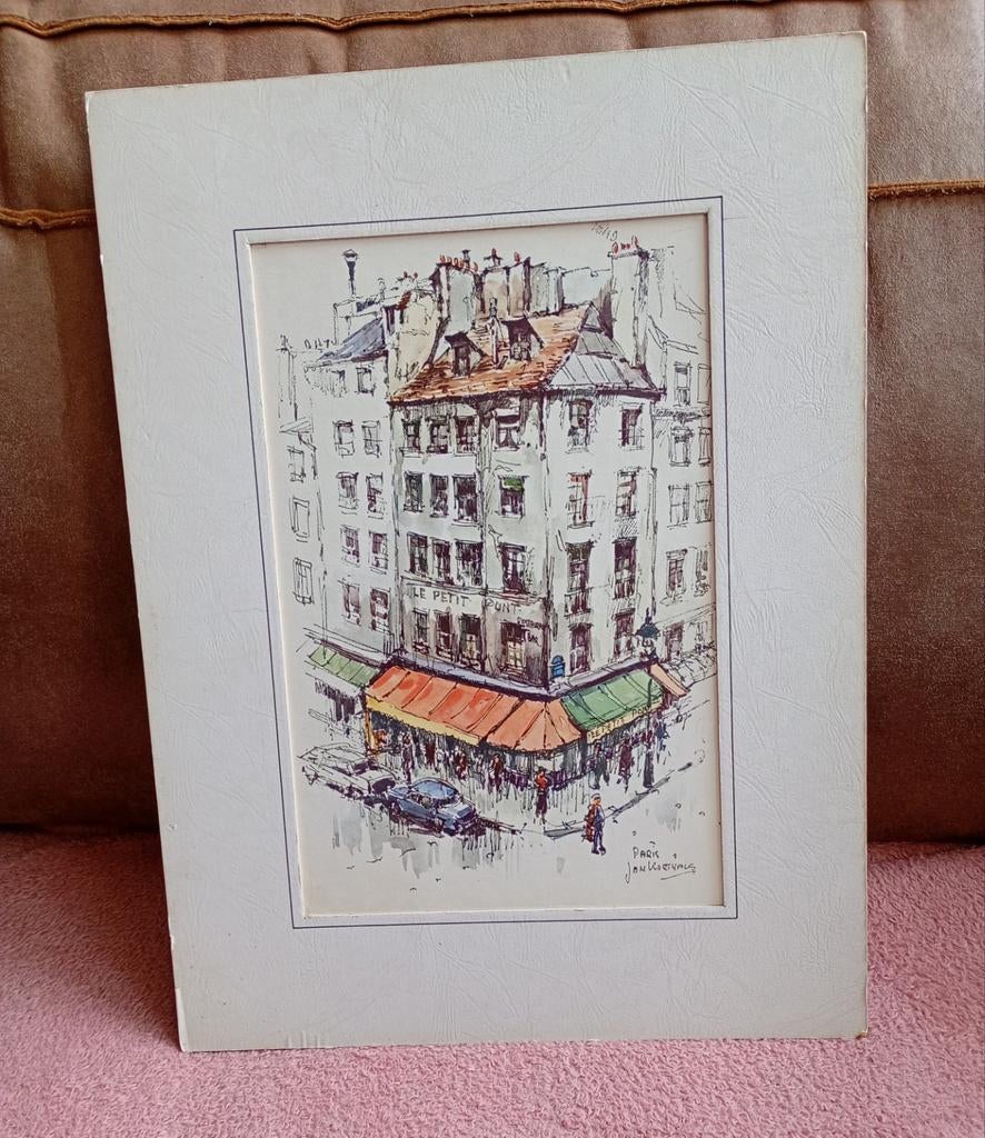 Parijs straatbeeld print van aquarel, Jan Korthals., Ophalen of Verzenden