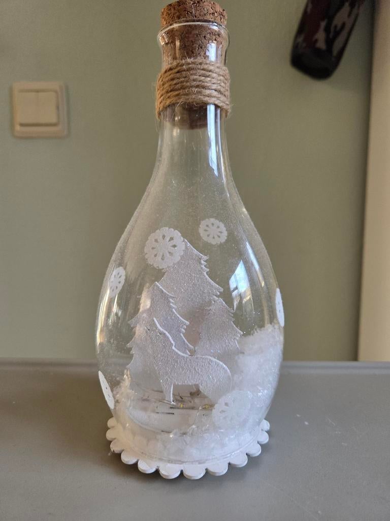 Glazen Fles Wolf Kerst Decoratie, Overige materialen, Verzenden, Wit, Nieuw