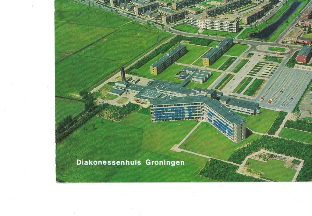 Groningen, Diakonessenhuis, luchtfoto 25ct zegel, Ophalen of Verzenden, 1960 tot 1980, Gelopen, Groningen