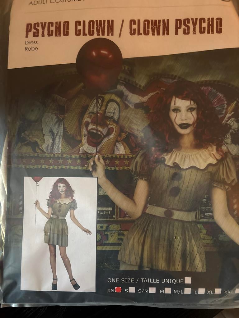 Nieuw Psycho Clown Kostuum - Maat XS/S, Nieuw, Ophalen of Verzenden, Halloween, Kleding