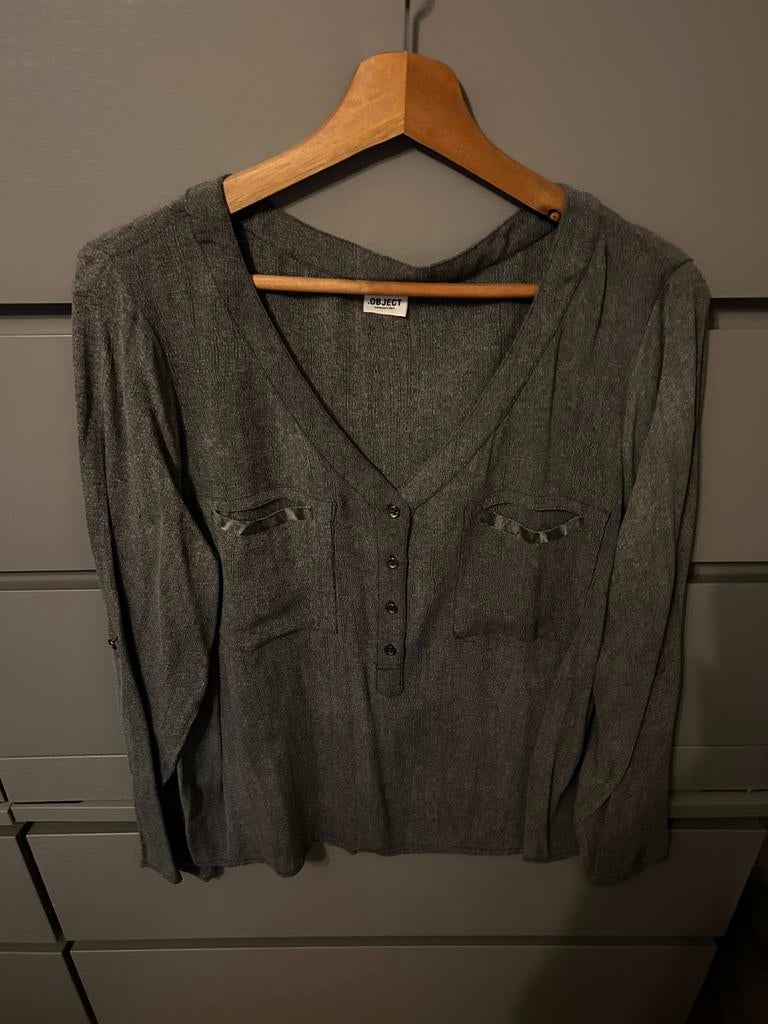 Donkergrijze Object Blouse, Ophalen of Verzenden, Zo goed als nieuw, Maat 38/40 (M), Grijs