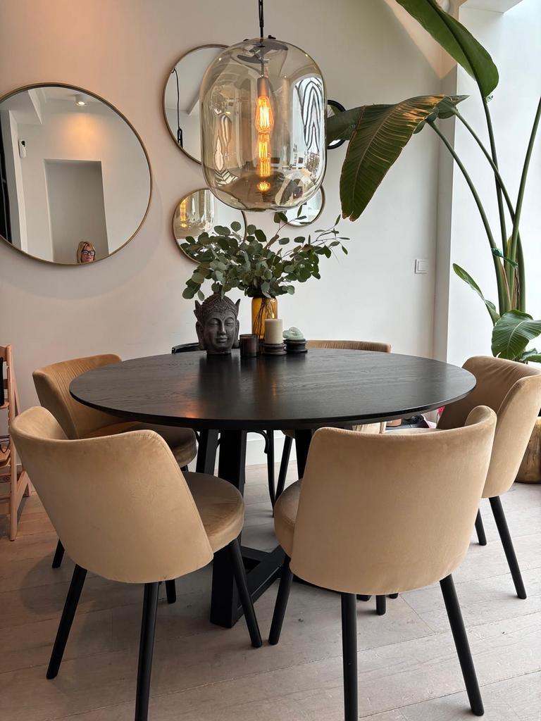 Ronde Table du Sud eettafel - 135 cm met 5 stoelen, Gebruikt, 100 tot 150 cm, Rond, Ophalen of Verzenden