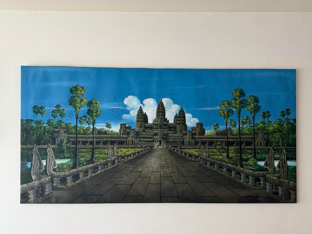 Handgeschilderd Ankor Wat tempel schilderij, Antiek en Kunst, Ophalen