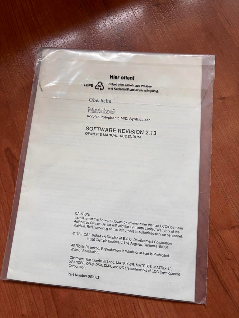 Oberheim Matrix-6 revision manual, Ophalen of Verzenden, Nieuw, Overige aantallen, Overige merken