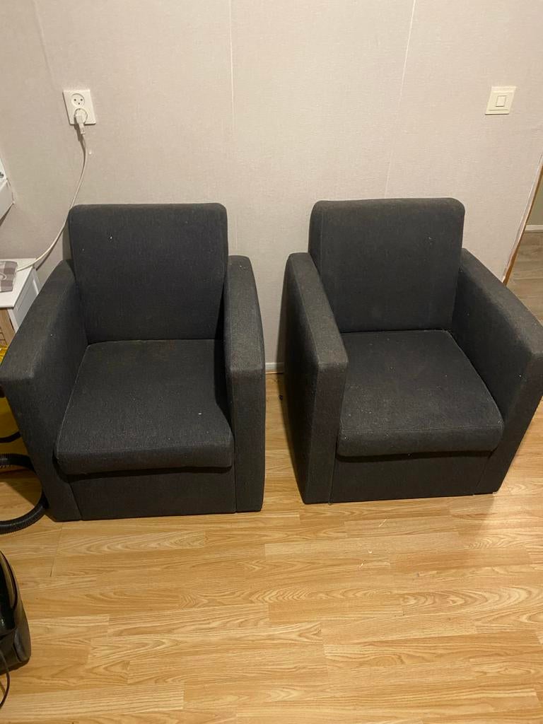 Twee grijze fauteuils, Ophalen of Verzenden, Zo goed als nieuw, Stof, 75 tot 100 cm