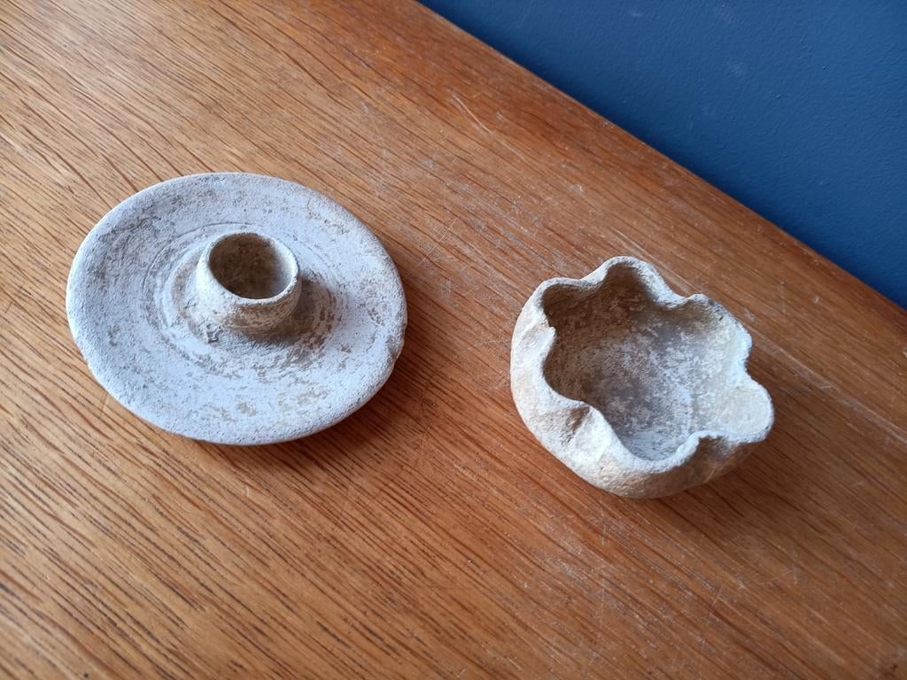 2 laat Romeins, wit/oranje gesmoorde olie/kaarslampje, Antiek en Kunst, Antiek | Overige Antiek, Ophalen of Verzenden