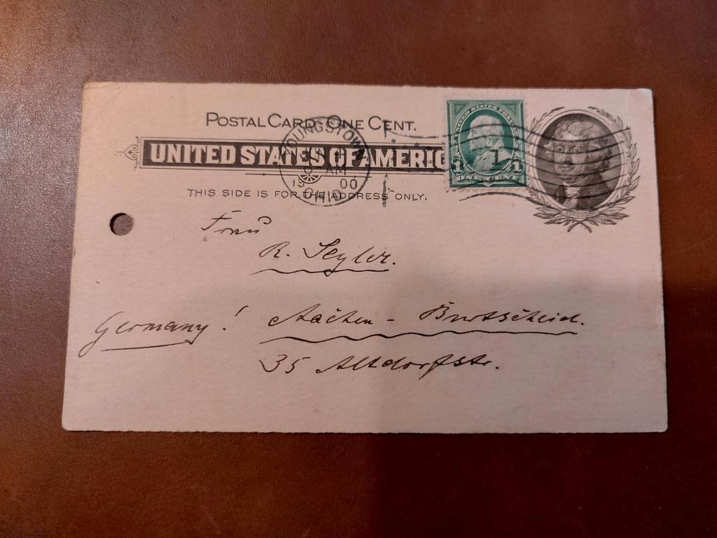 USA briefkaart naar Duitsland (1900), Ophalen of Verzenden, Briefkaart