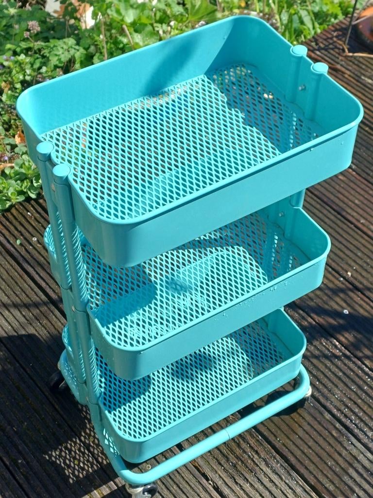 Turquoise rol tag met 3 lagen, Ophalen, Zo goed als nieuw