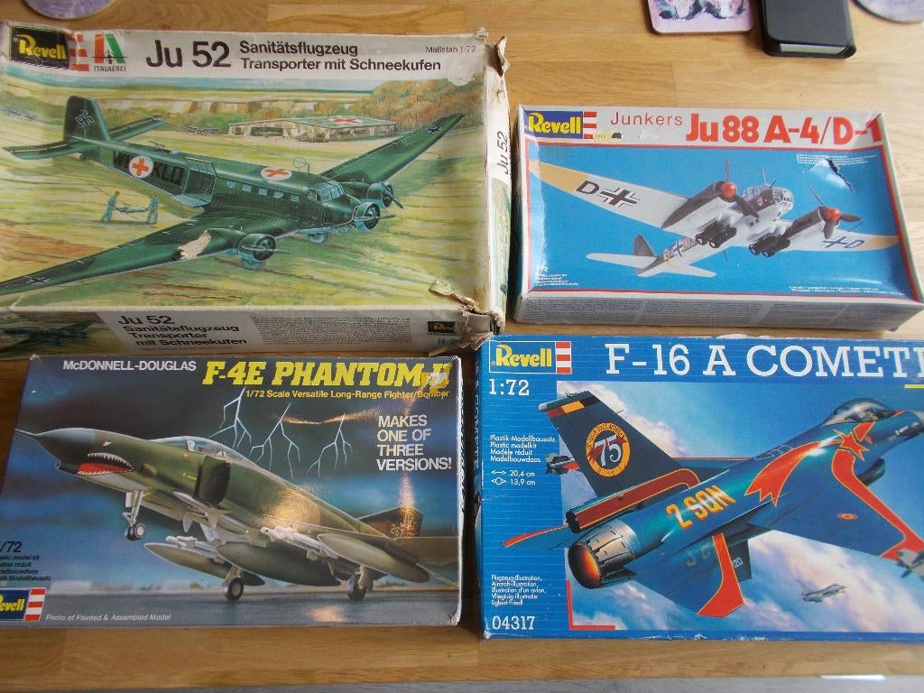 4 Revell F16 Junkers 52 88 Phantom F4 1/72 Verzenden kan ook, Ophalen, 1:72 tot 1:144, Revell, Nieuw