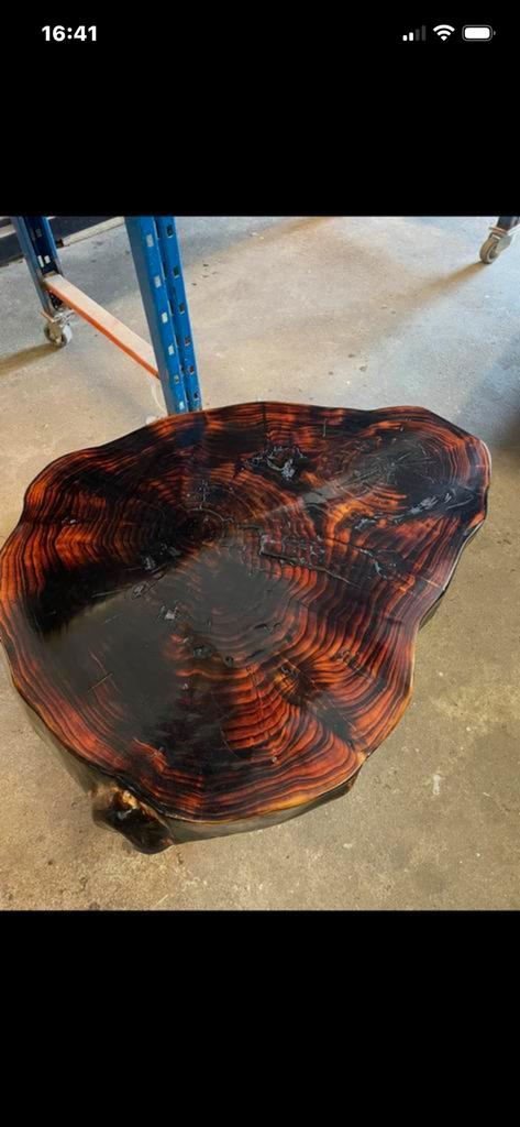 Boomstamtafel salontafel, Ophalen, 100 tot 150 cm, 50 tot 100 cm, Zo goed als nieuw