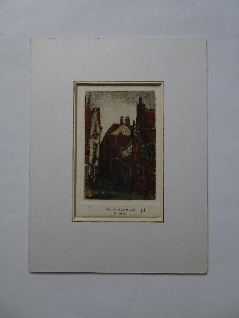 Kleurenets oud straatje Vest Dordrecht O.P. Matthes ca 1910, Antiek en Kunst, Verzenden