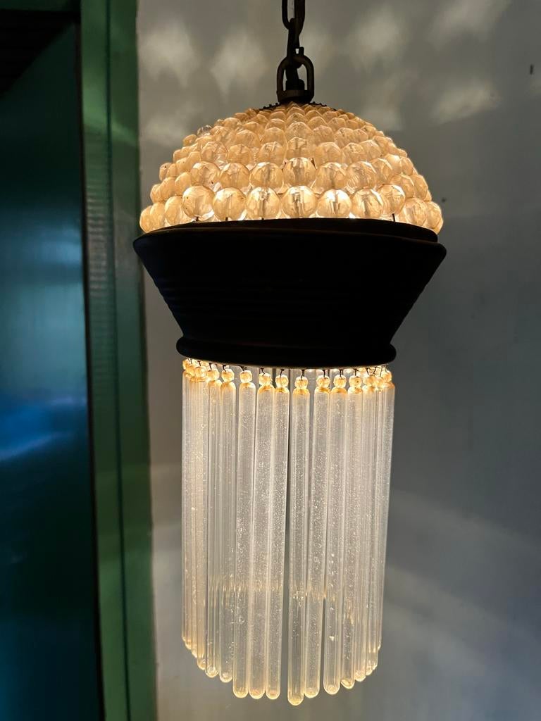 Smalle hanglamp met glazen staafjes - Vintage Stijl, Ophalen, Gebruikt, Glas, Minder dan 50 cm