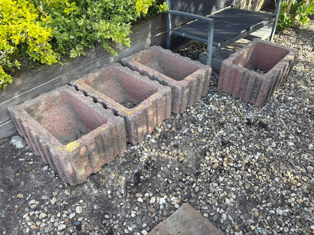 6 grote zware bloembakken, Ophalen, Gebruikt