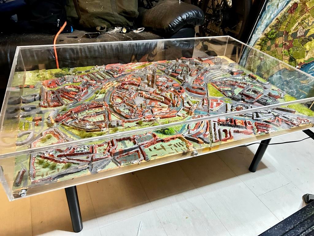 Handgemaakte 3D Amersfoort plattegrond salontafel met verlic, Huis en Inrichting, Tafels | Salontafels, Ophalen, 50 tot 100 cm