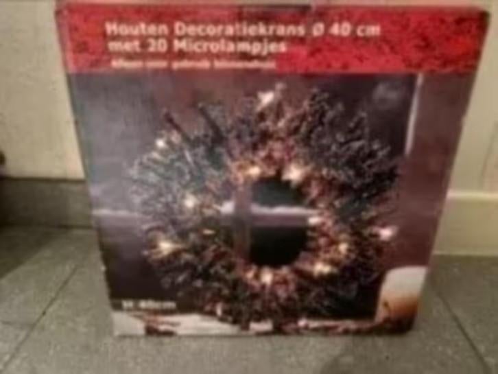 Houten decoratiekrans met 20 lampjes, Diversen, Ophalen of Verzenden, Zo goed als nieuw