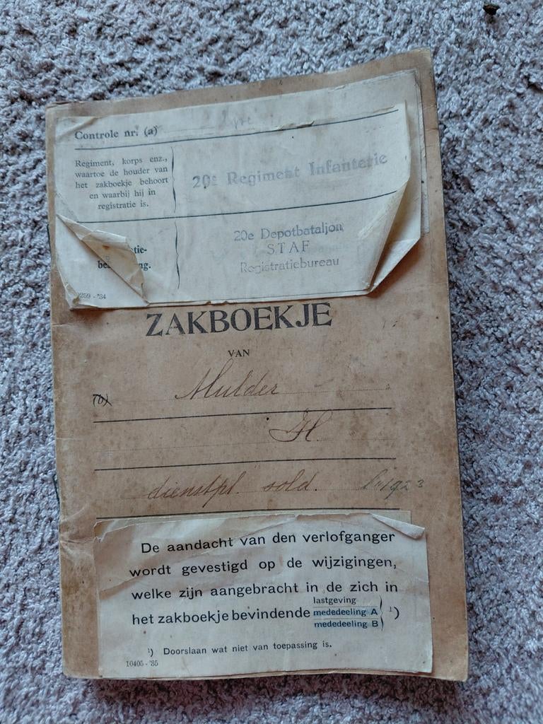 Zeldzaam Militair Zakboekje 20e Regiment Infanterie 1932, Verzamelen, Militaria | Algemeen, Ophalen of Verzenden