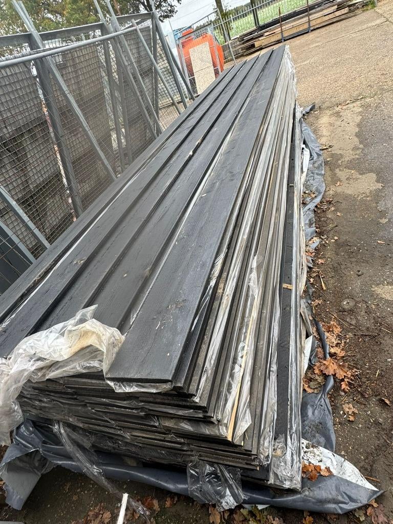 Zweeds rabat antraciet vuren 14/28x195mm, Ophalen, Nieuw, 250 cm of meer, Planken