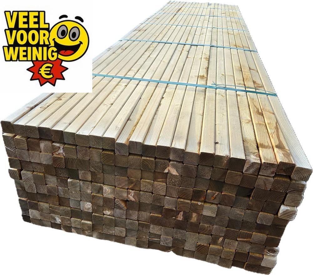 VEEL VOOR WEINIG AANBIEDING - balken 5x5 cm Geïmpregneerd, Ophalen, 250 cm of meer, Balken