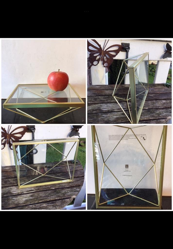 Geel koperen fotolijst of kleine console / planten tafeltje., Ophalen of Verzenden, Zo goed als nieuw