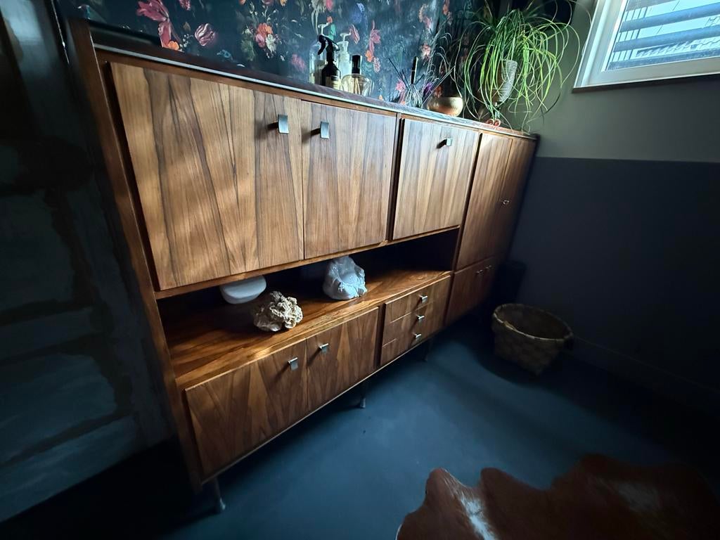 Jaren 70 kast met mooi gevlamd hout, Huis en Inrichting, Kasten | Overige, Ophalen, Gebruikt