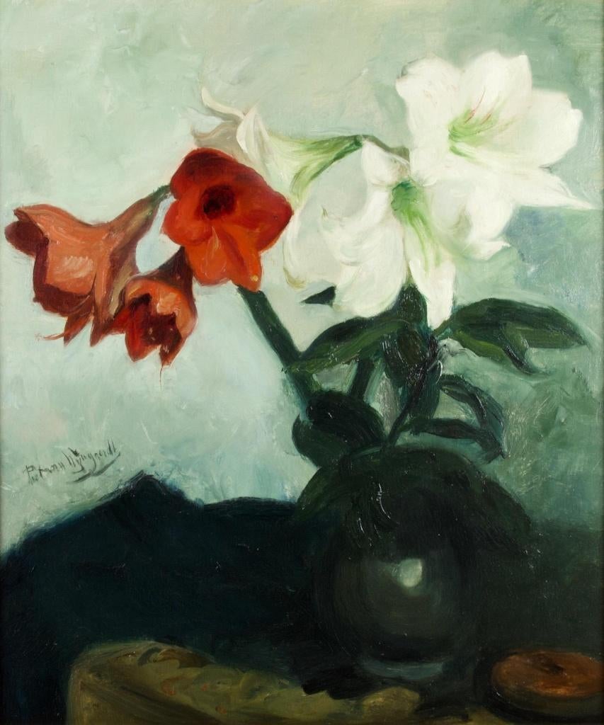 Piet van Wijngaerdt, 'Roode en Witte Amaryllis', olie/doek, Ophalen