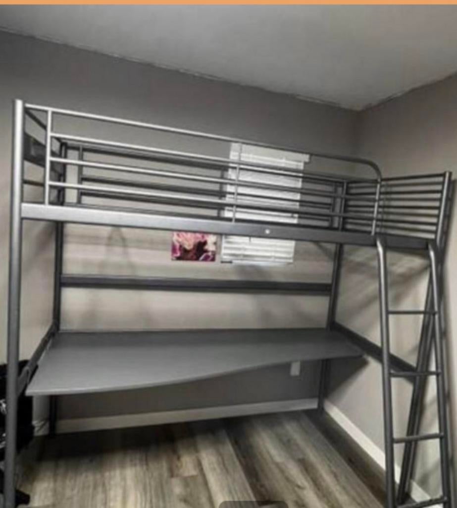 Ikea Svarta bed hoogslaper met bureau metaal grijs, Ophalen, Gebruikt, Eenpersoons, 90 cm