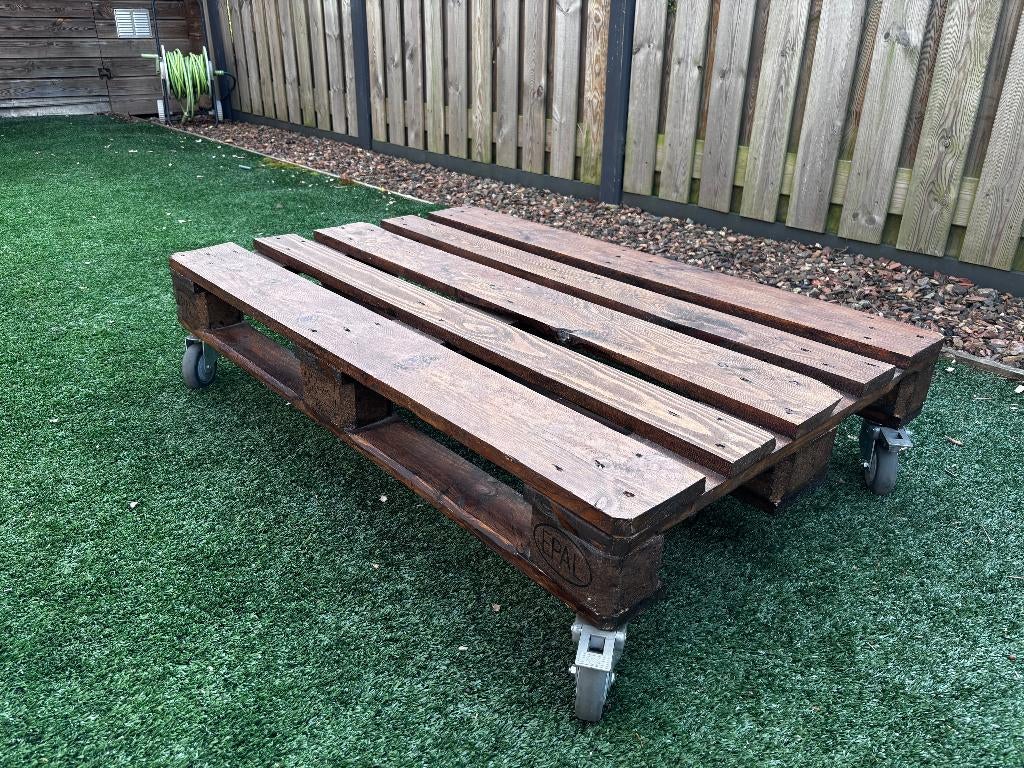 Industriële pallet salontafel met wielen, Ophalen, Gebruikt, 100 tot 150 cm, 50 tot 100 cm
