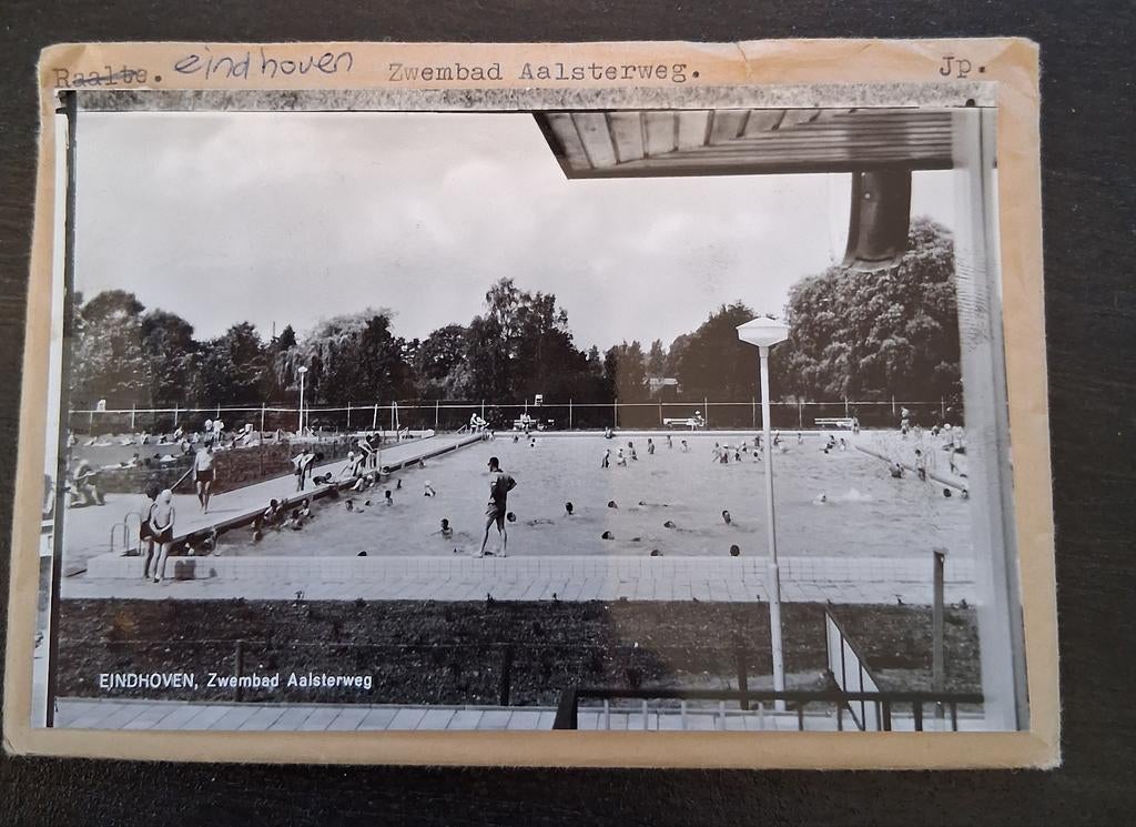 Eindhoven, glasplaat JosPe,  Zwembad Aalsterweg, Ophalen of Verzenden, 1960 tot 1980, Ongelopen, Noord-Brabant