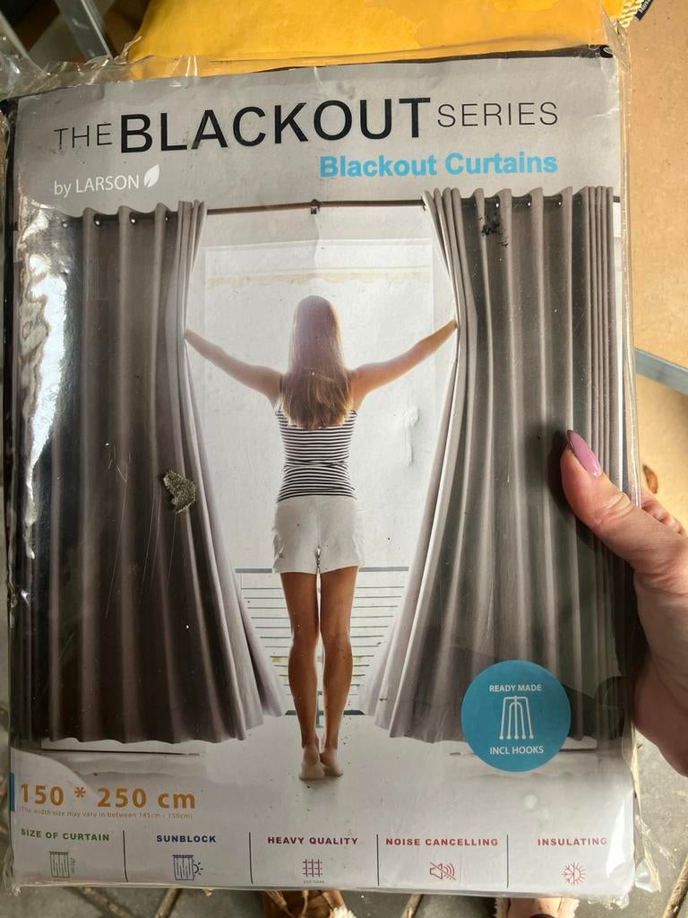 Larson Blackout Gordijn 150x250 cm - Grijs, 100 tot 150 cm, 200 cm of meer, Nieuw, Ophalen of Verzenden
