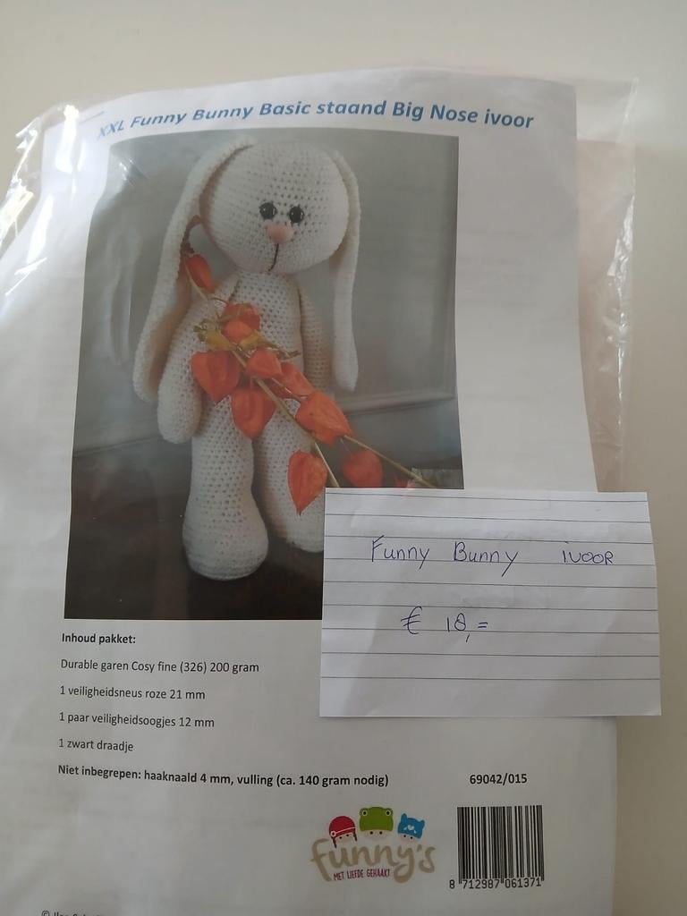 [NIEUW] XXL FunnyBunny Basic staand BigNose ivoor haakpakket, Ophalen of Verzenden, Nieuw, Haken
