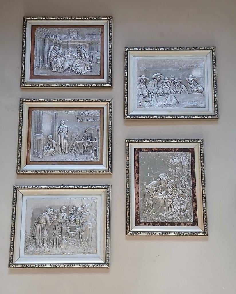 5 oude bekende schilderijen-panelen, Ophalen of Verzenden