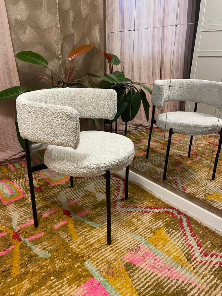 Bouclé Japandi kuipstoeltje eetkamerstoel van Karwei, Ophalen, Gebruikt, Wit, Boucle