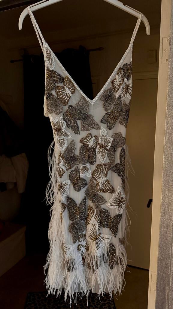 Diamond for Eden Jurk met Kralen en Veren - Maat 34 (XS), Kleding | Dames, Wit, Nieuw, Ophalen of Verzenden, Maat 34 (XS) of kleiner