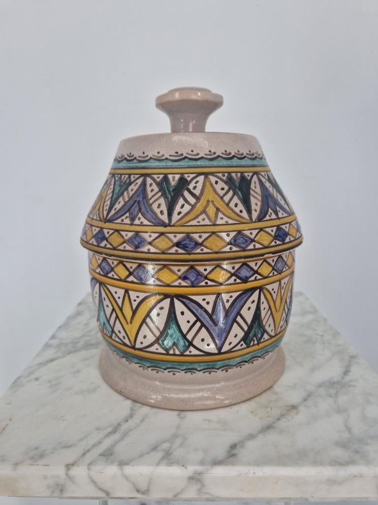 Handbeschilderde Marokkaanse Keramiek Pot met Deksel – SRIFI, Ophalen of Verzenden